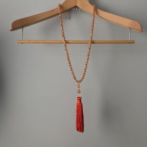 Harvest Orange Tassel Necklace | Statement Costume Beaded Jewelry | Women's